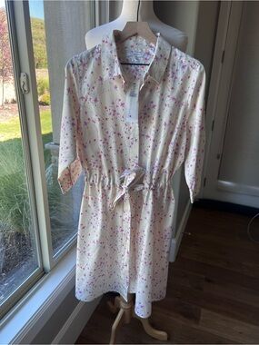 NWT Foxcroft Nicolette Cotton Floral Shirtdress Size 14 W